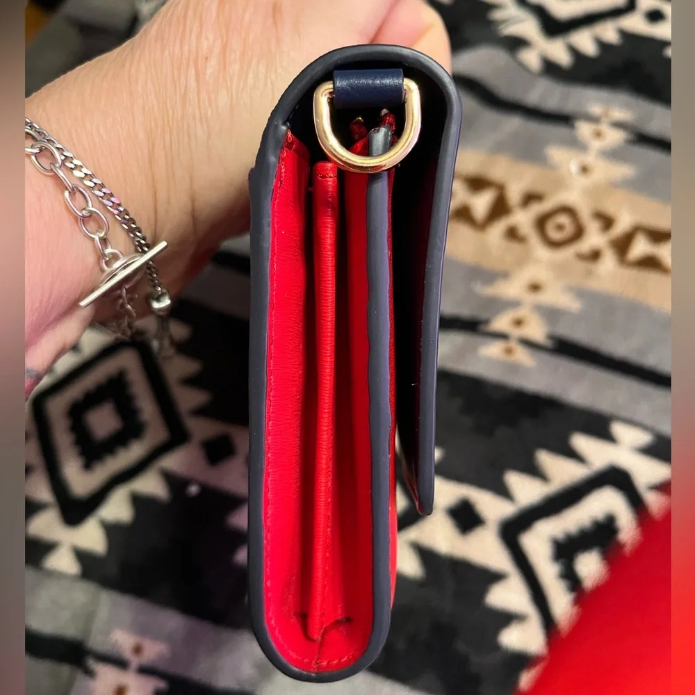 Tory Burch NWT Red and Navy Leather Wallet in Chain  Crossbody Bag - Picture 9 of 15